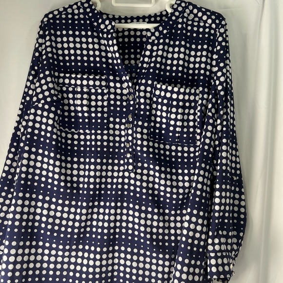 Notations Navy and White Polka Dot Blouse - Picture 1 of 12
